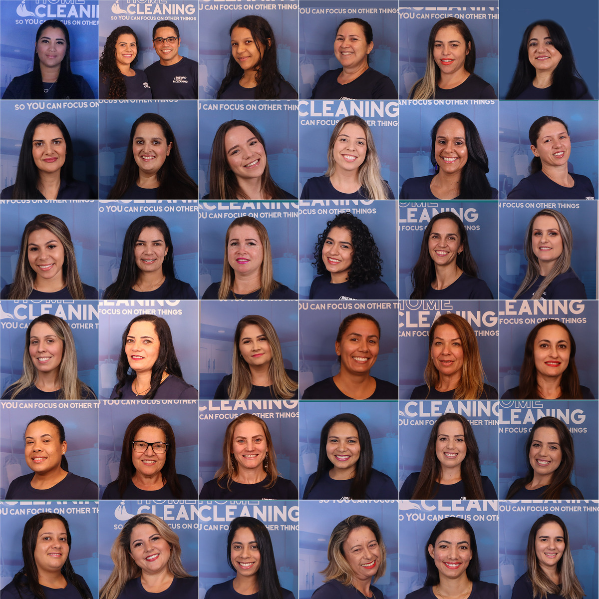 Brevard Home Cleaning - A collage of women wearing blue t-shirts while cleaning.