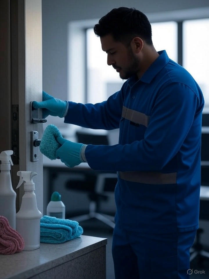 Professional Cleaner Performing Commercial cleaning