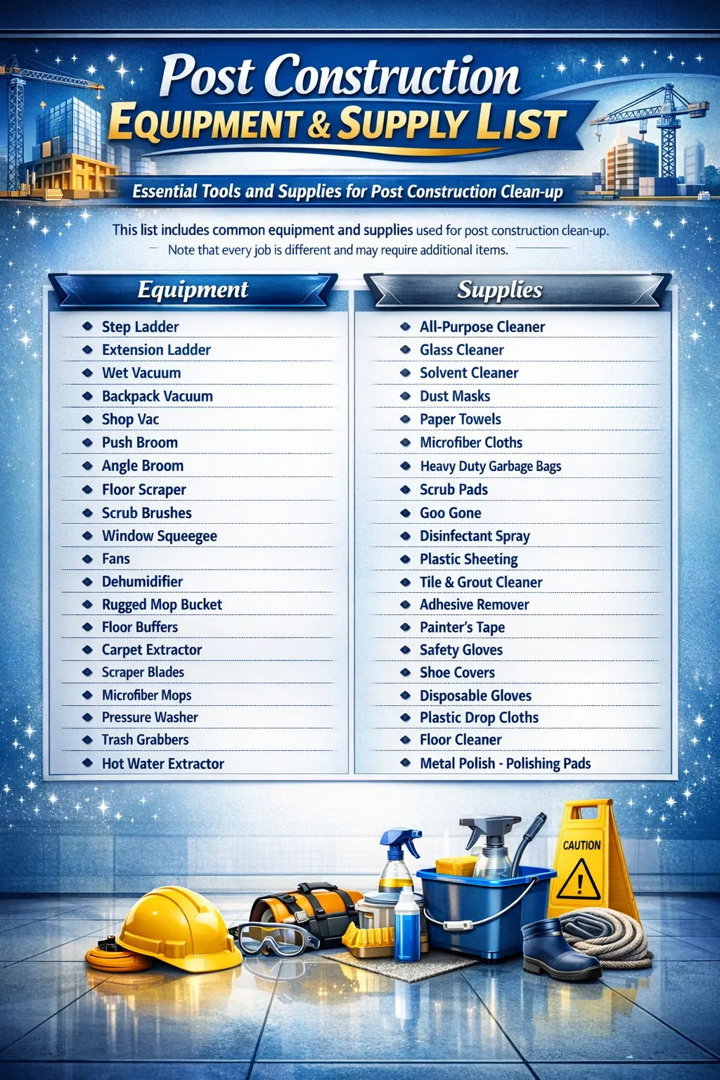 Post-Construction Equipment & Supply List